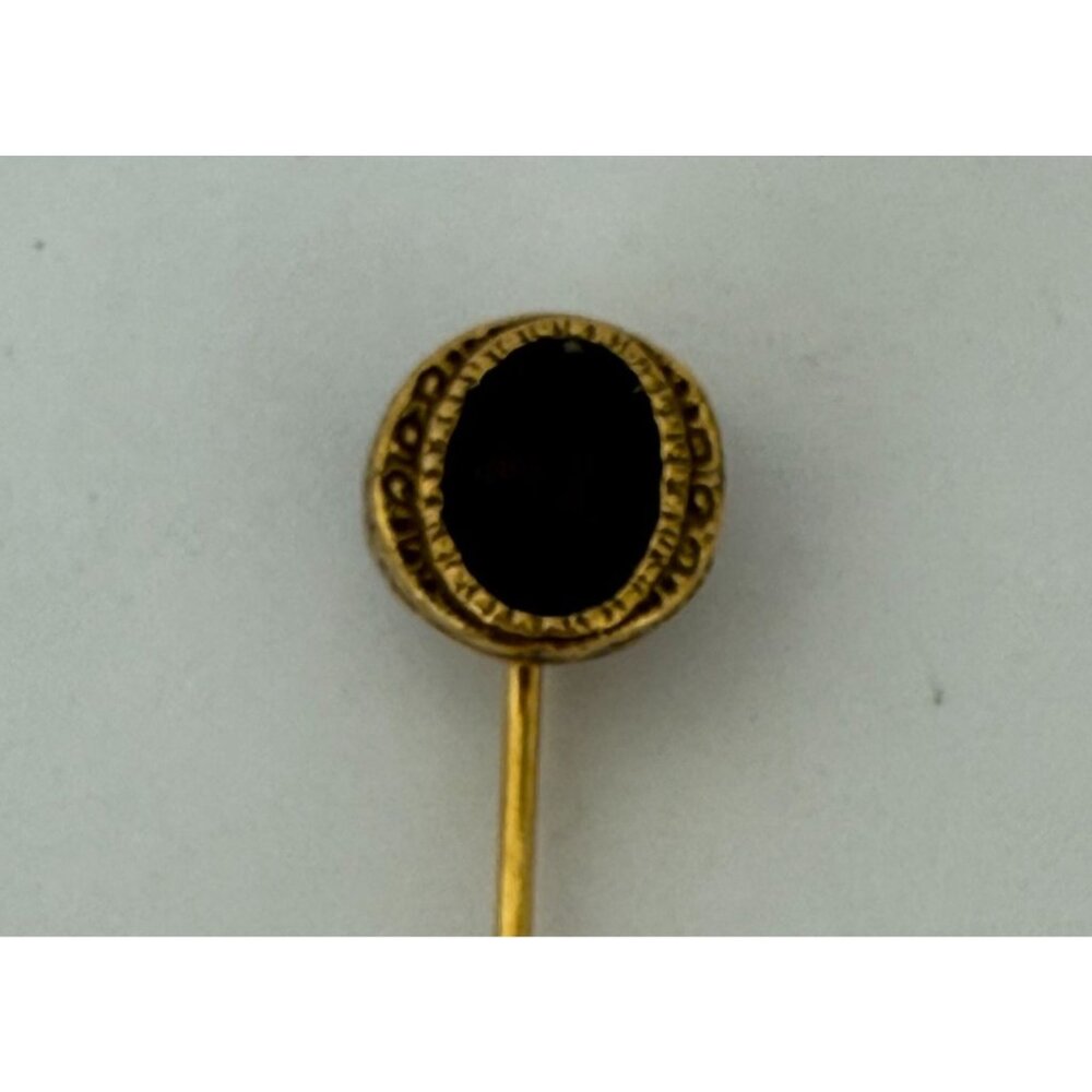 Vintage Gold Tone Stick Pin With Dark Red Oval Stone Accent - Picture 2 of 4